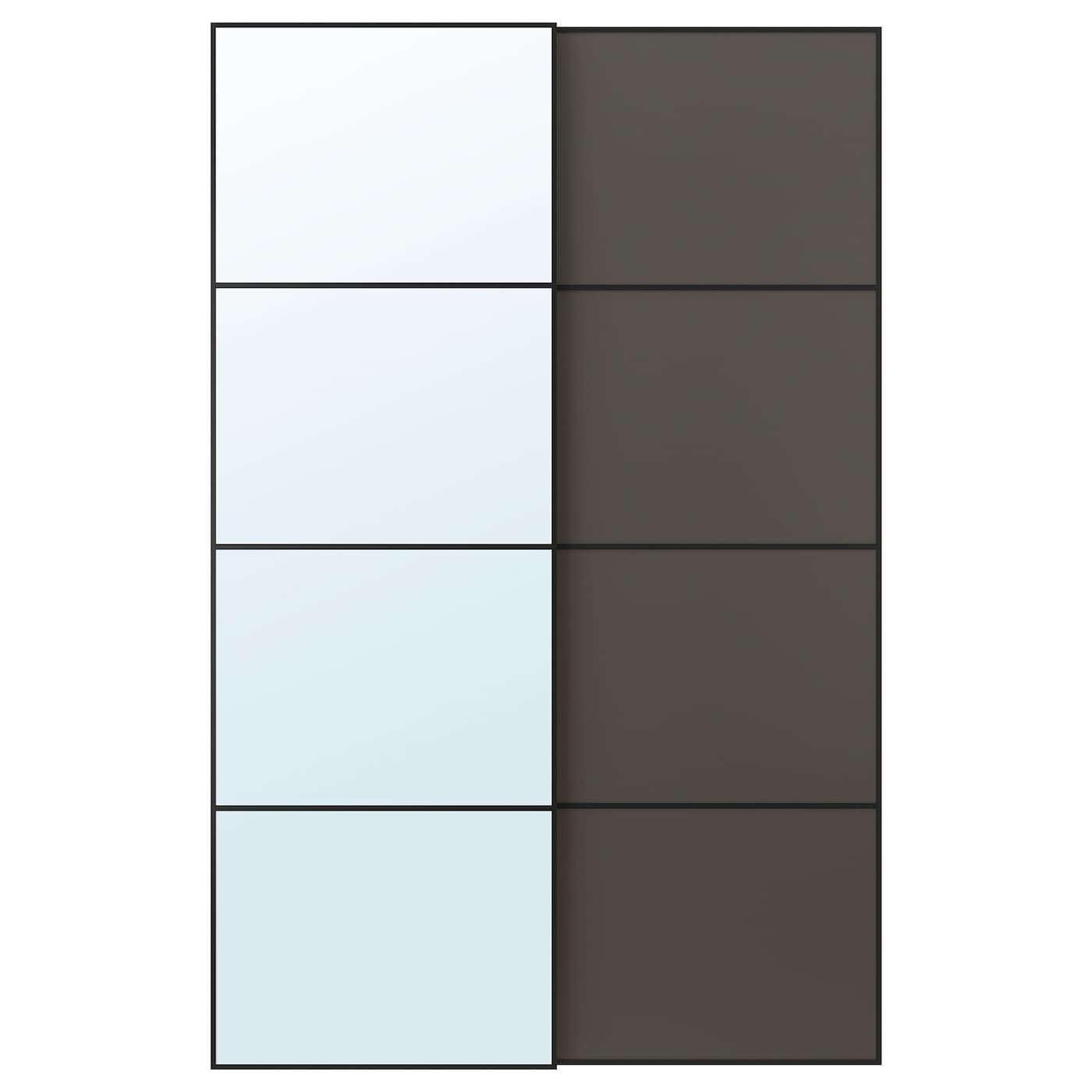 IKEA AULI / MEHAMN Drzwi przesuwne, czarny lustro/2str ciemnoszary, 150x236 cm