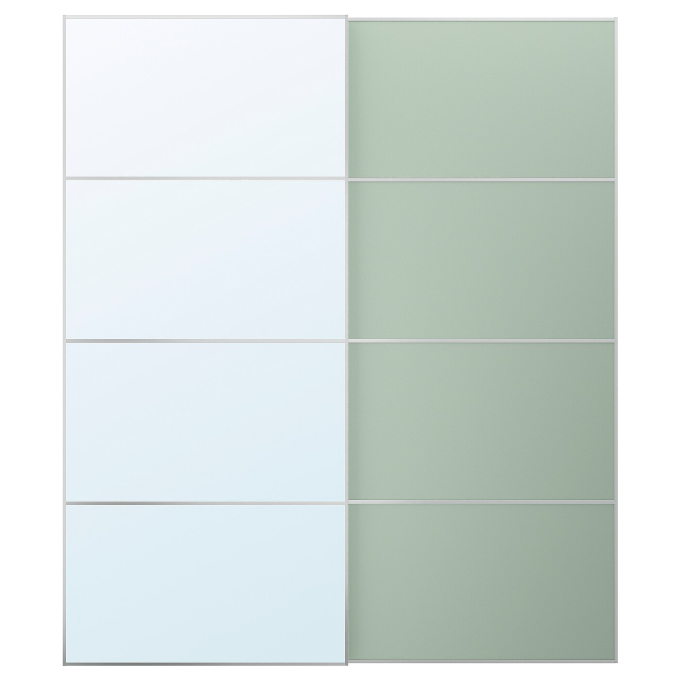 IKEA MEHAMN/AULI Drzwi przesuwne, aluminium 2str/jasnozielony lustro, 200x236 cm