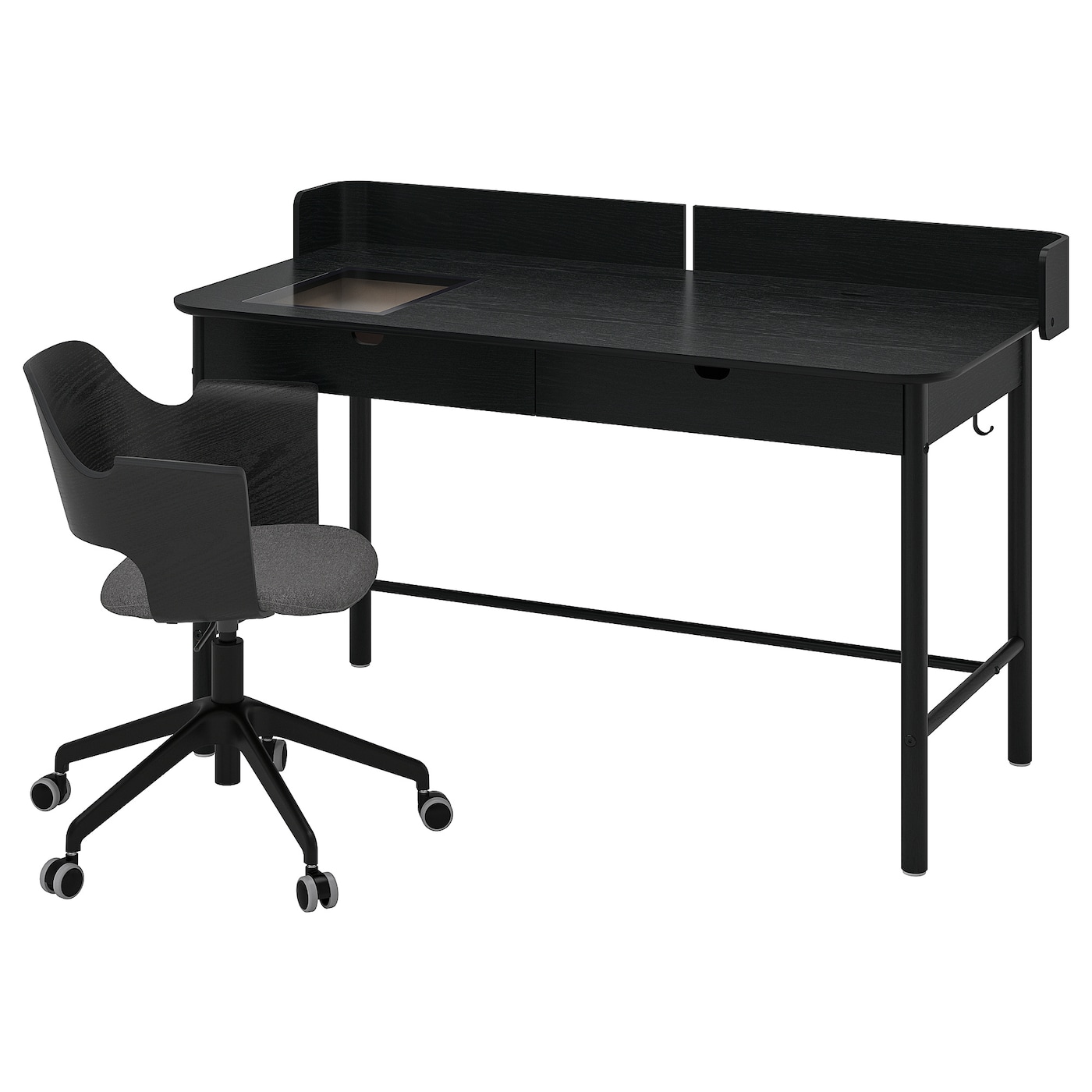 IKEA RIDSPÖ / FJÄLLBERGET biurko i krzesło, antracyt okl jesionowa bejcowana na czarno/ciemnoszary