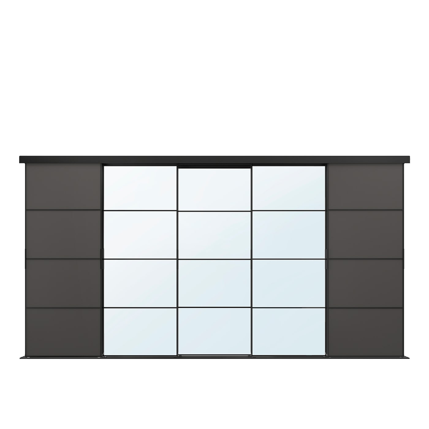 IKEA SKYTTA / MEHAMN/AULI kombinacja drzwi przesuwnych, czarny/ciemnoszary lustro, 376x205 cm