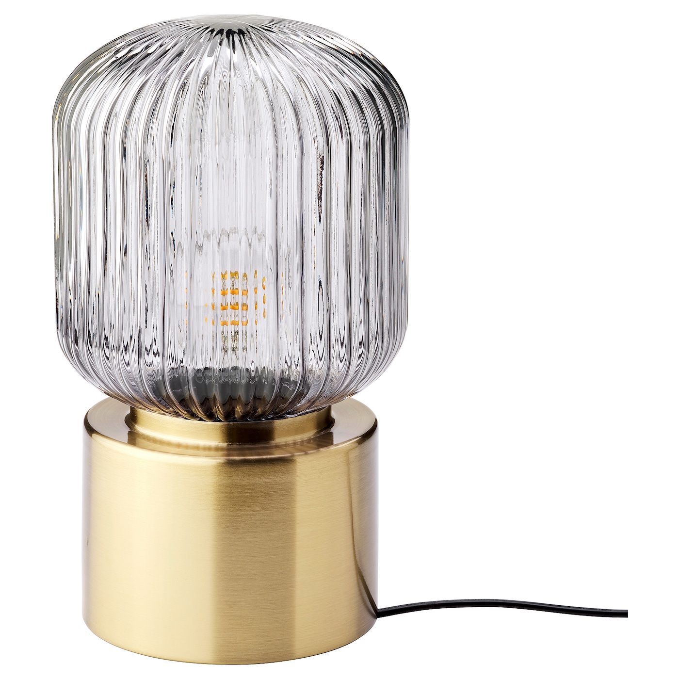 IKEA SOLKLINT lampa stołowa, mosiądz/szare szkło przezroczyste, 28 cm