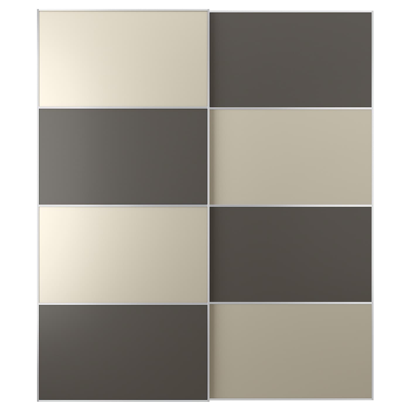 IKEA MEHAMN Drzwi przesuwne, aluminium 2str/ciemnoszary szarobeżowy, 200x236 cm