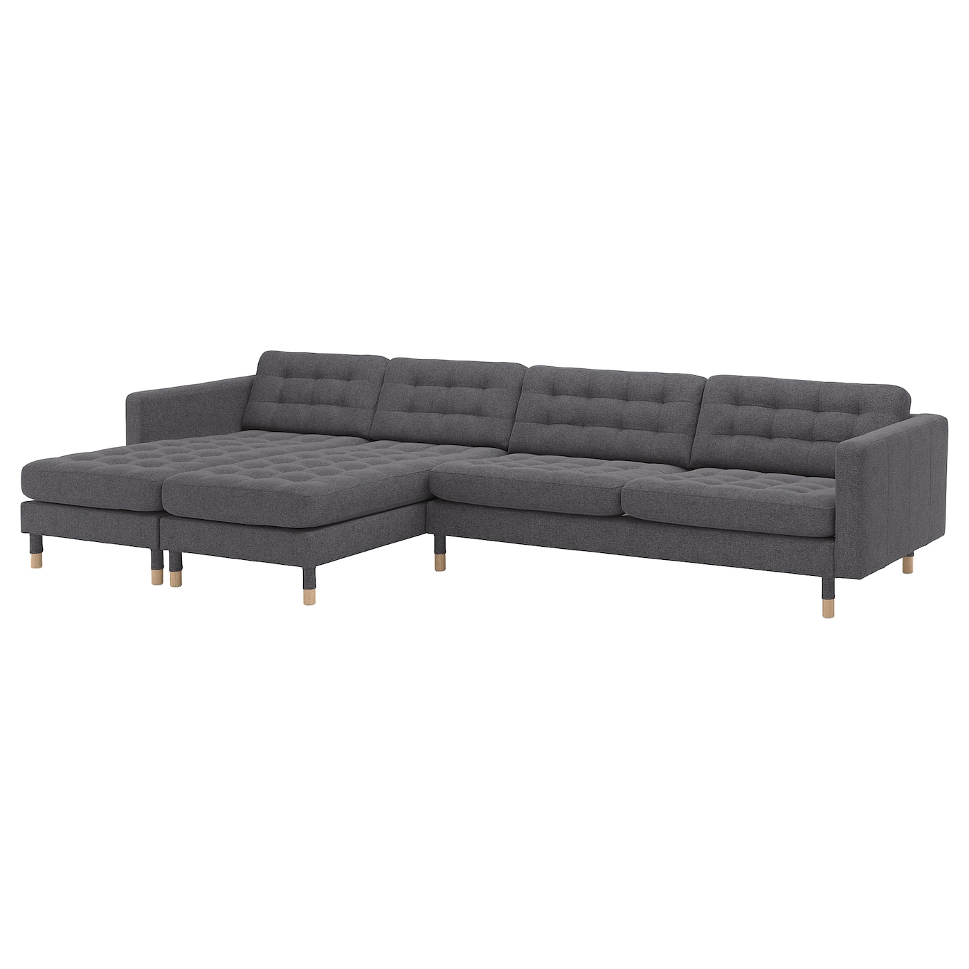 IKEA LANDSKRONA sofa 5-częściowa, z szezlongami/Gunnared ciemnoszary/drewno, Szerokość: 360 cm
