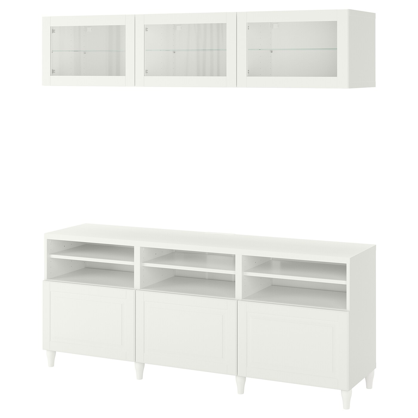IKEA BESTÅ kombinacja na TV/szklane drzwi, biały/Smeviken/Kabbarp białe szkło przezroczyste, 180x42x192 cm