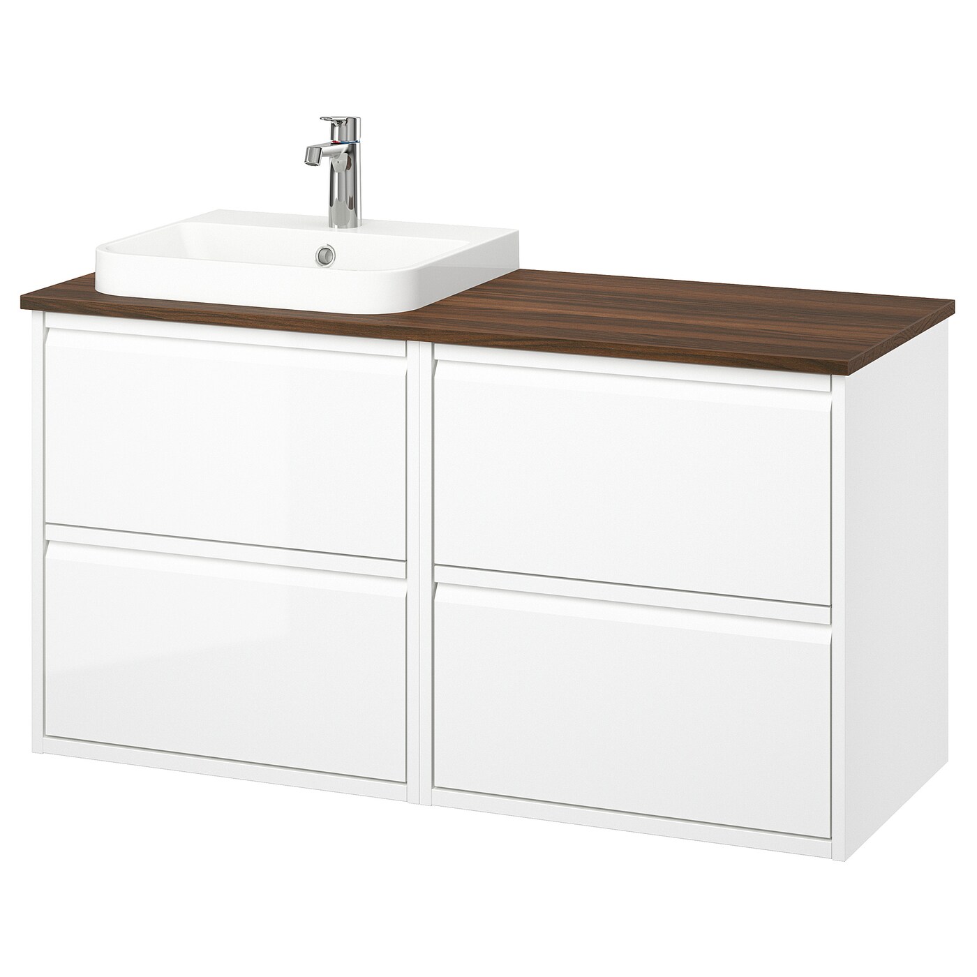 IKEA ÄNGSJÖN / BACKSJÖN szafka pod umyw/umywalka/bateria, połysk biały, 122x49x71 cm