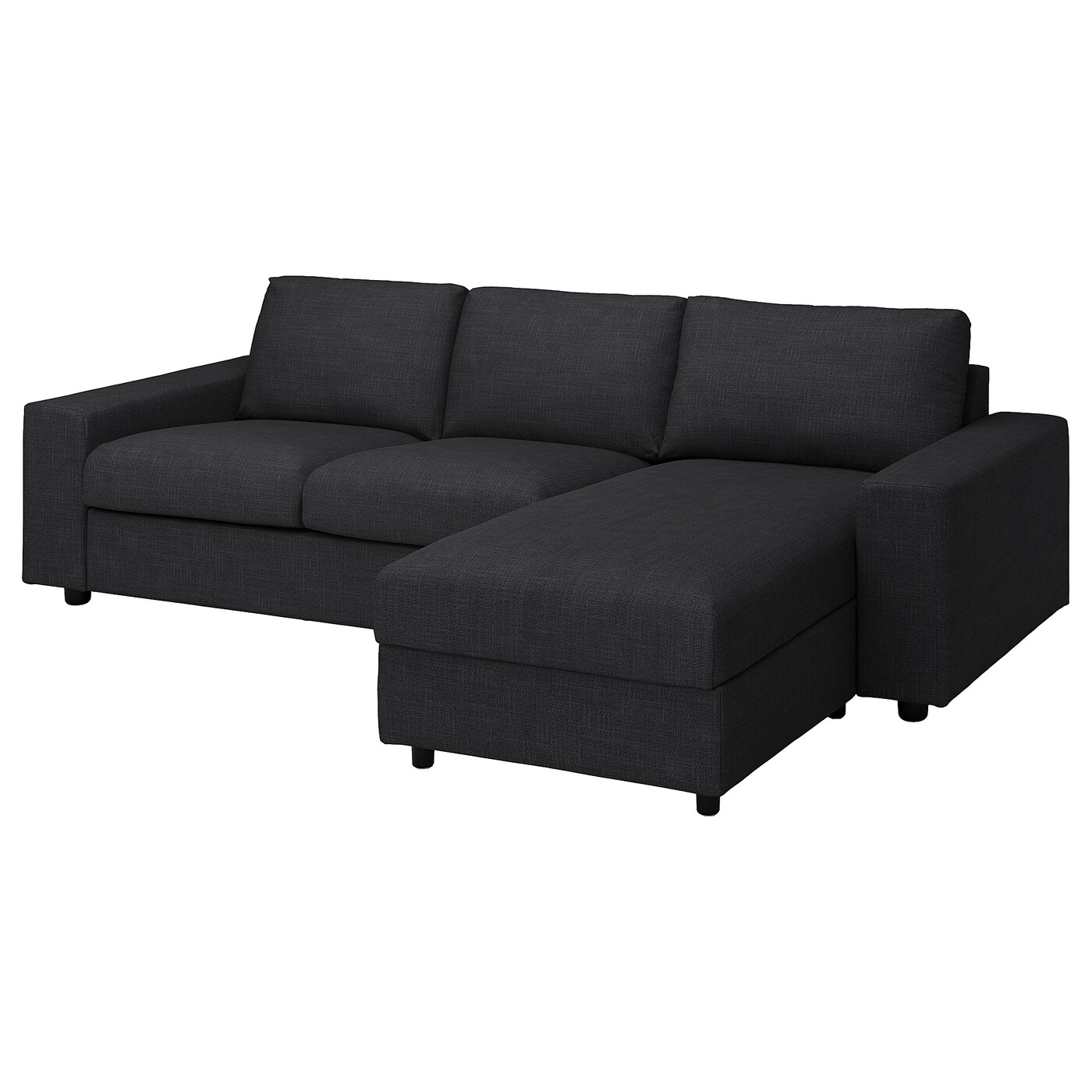IKEA VIMLE 3-os sofa rozkładana z szezlongiem, z szerokimi podłokietnikami/Hillared antracyt, Wysokość łóżka: 53 cm