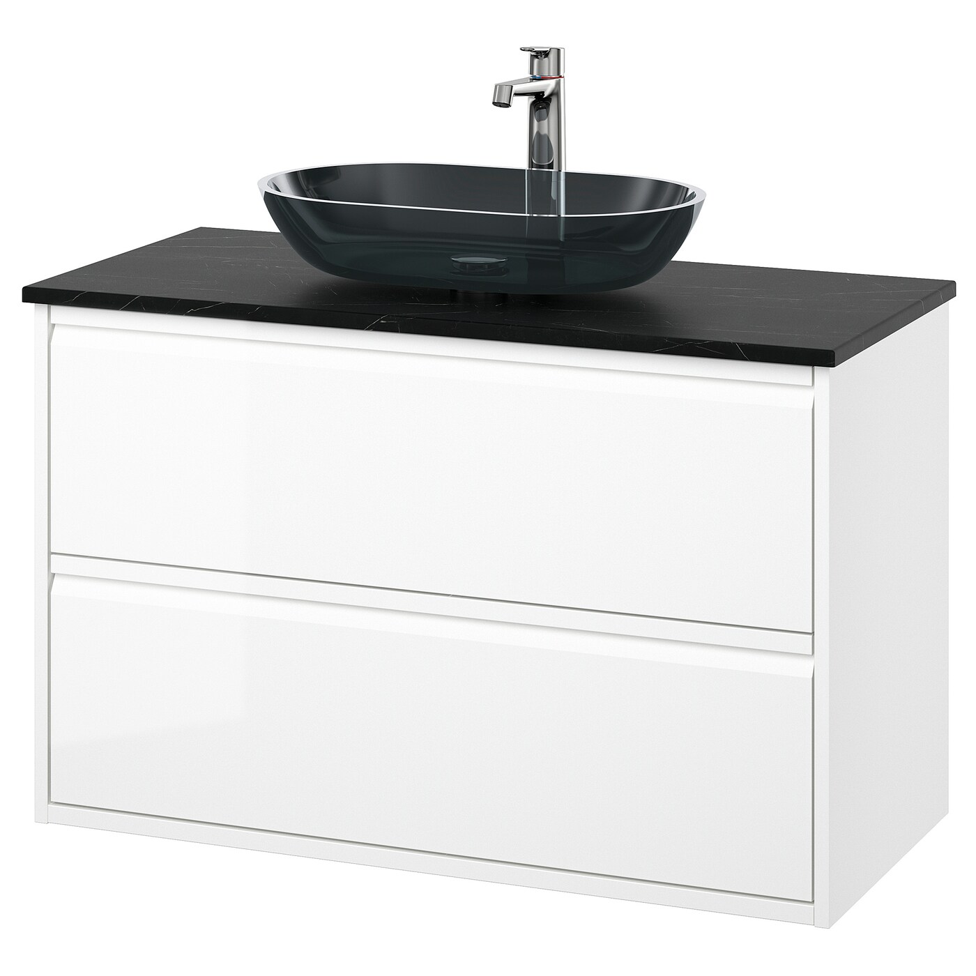 IKEA ÄNGSJÖN / OXMYREN szaf umyw z szufladami/umyw/bateria, połysk biały, 102x49x77 cm