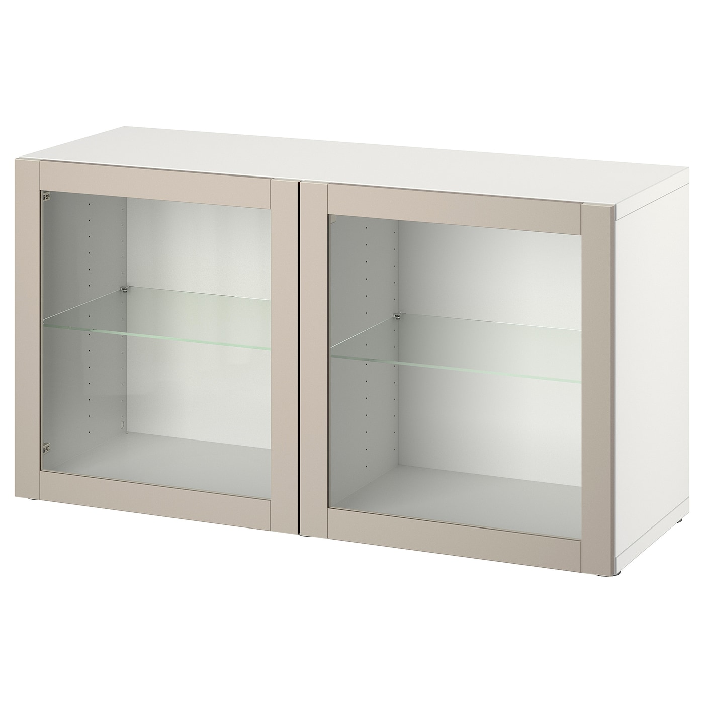 IKEA BESTÅ szafka z drzwiczkami, biały/Sindvik jasny szarobeżowy, 120x42x64 cm