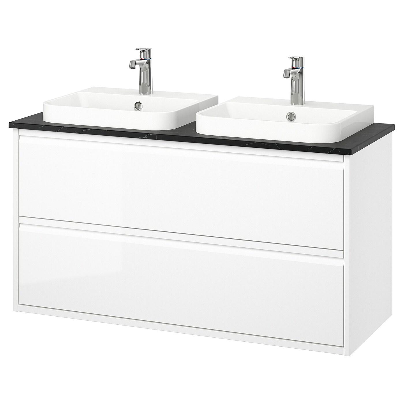 IKEA ÄNGSJÖN / BACKSJÖN szaf umyw z szufladami/umyw/baterie, połysk biały, 122x49x71 cm