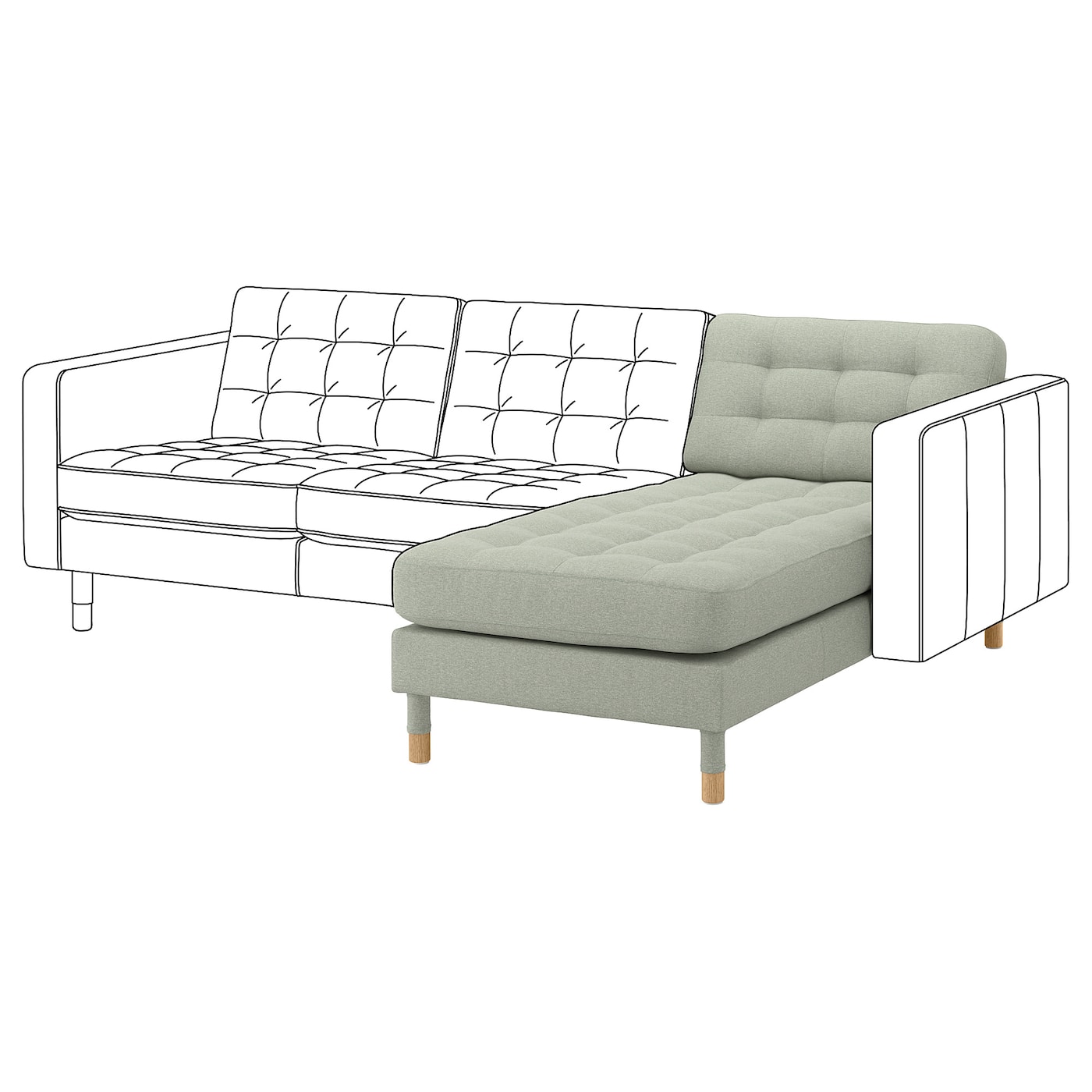IKEA LANDSKRONA leżanka, dostawka, Gunnared jasnozielony/drewno, Szerokość: 78 cm