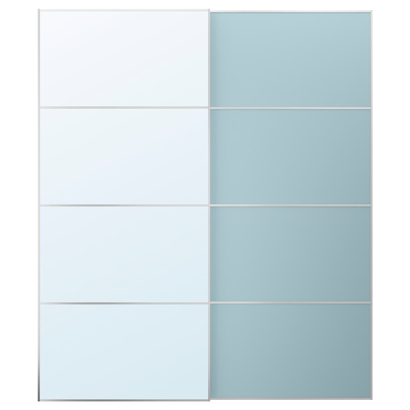 IKEA MEHAMN/AULI Drzwi przesuwne, aluminium 2str/jasnoniebieski lustro, 200x236 cm