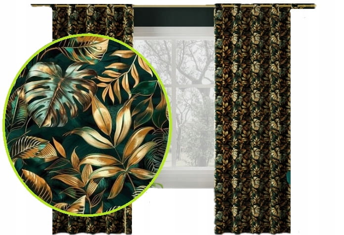 Zasłona velvetowa złote liście Selva 210x140 taśma