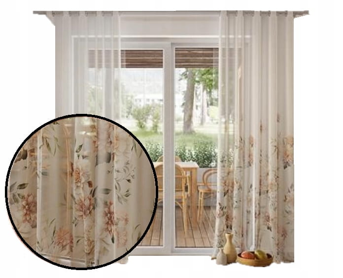 Firana ombre z etaminy w drukowane kwiaty Manila 270x450 taśma