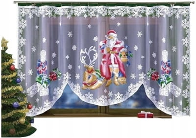Firana żakardowa świąteczna Mikołaj 150x300 taśma BOŻE NARODZENIE