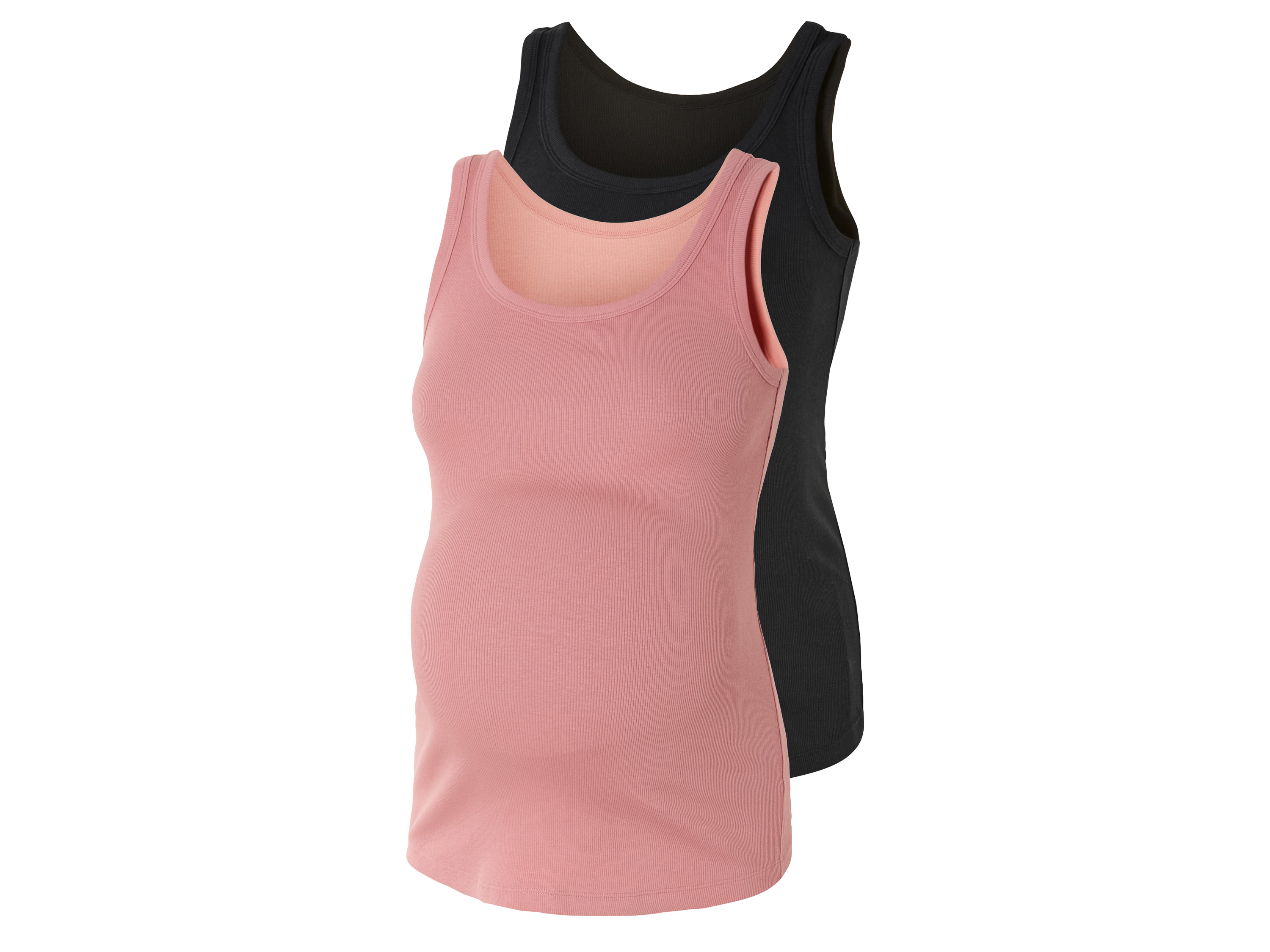 esmara Top ciążowy prążkowany z bawełną organiczną, 2 sztuki Xl48/50, Czarny/ różowy