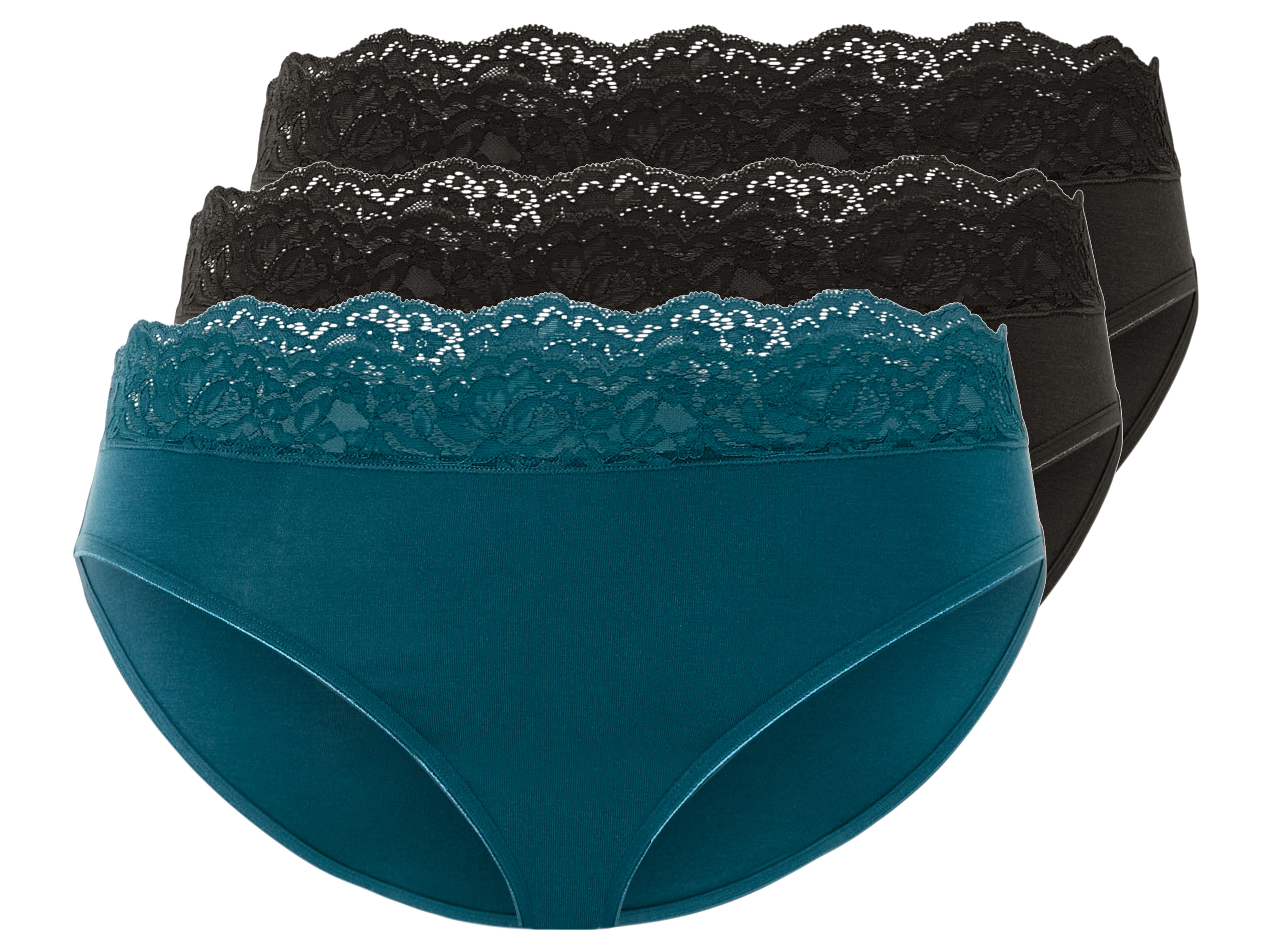 esmara Figi damskie z koronką, 3 pary XS 32/34, Czarny/niebieski