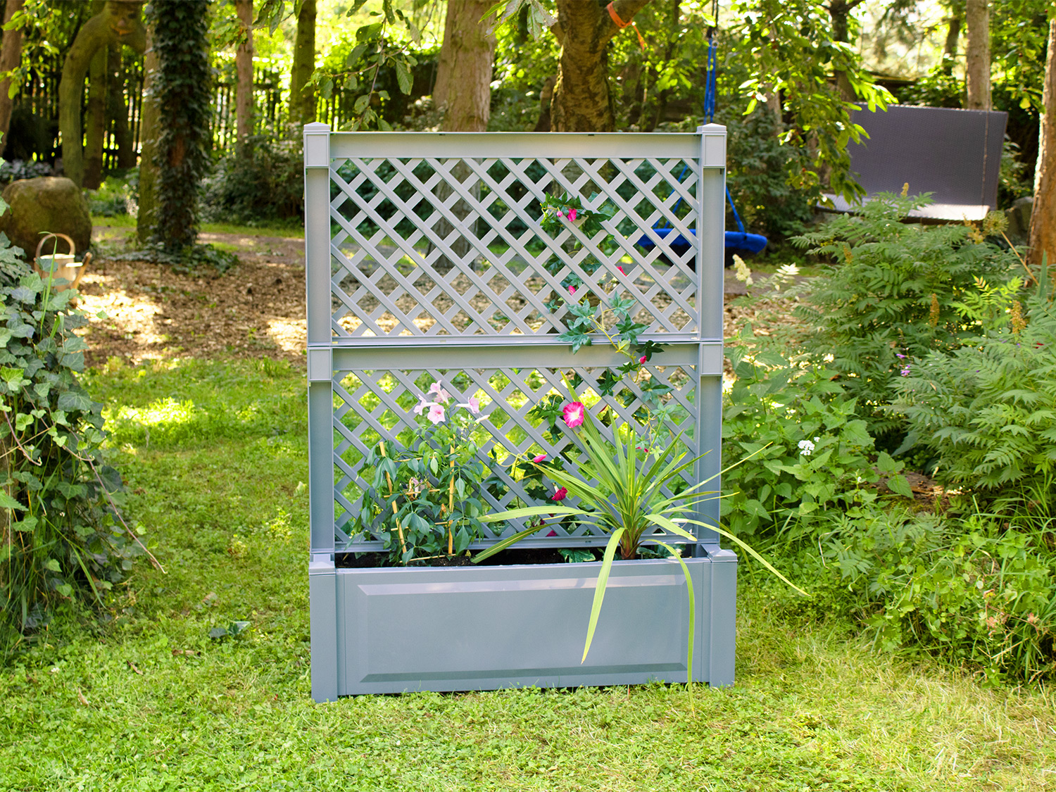 KHW Skrzynka na rośliny z kratą, dł. 100 cm, 110 L Szary