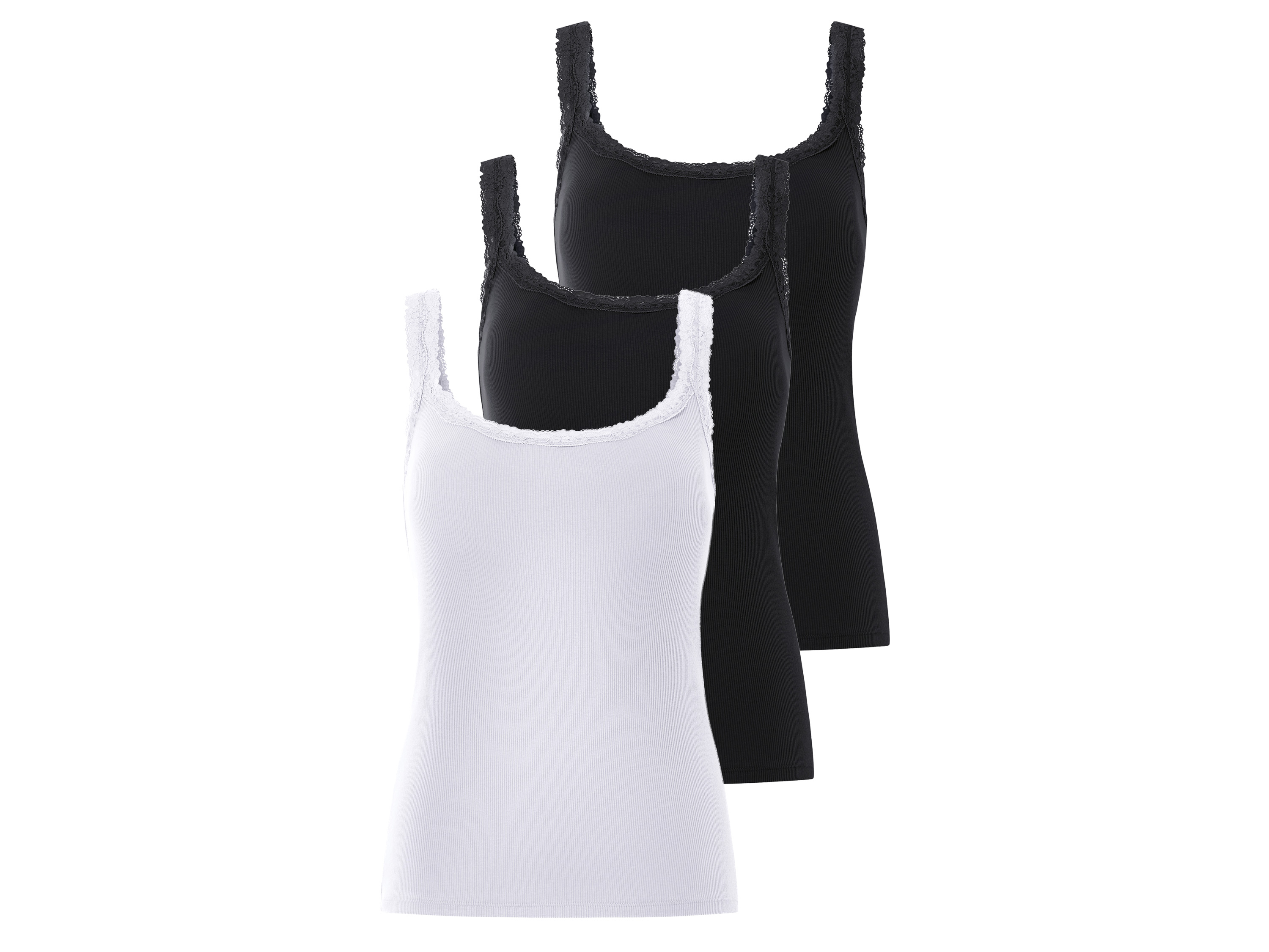 esmara Topy damskie z bawełną, 3 sztuki Czarny / biały, Xl48/50