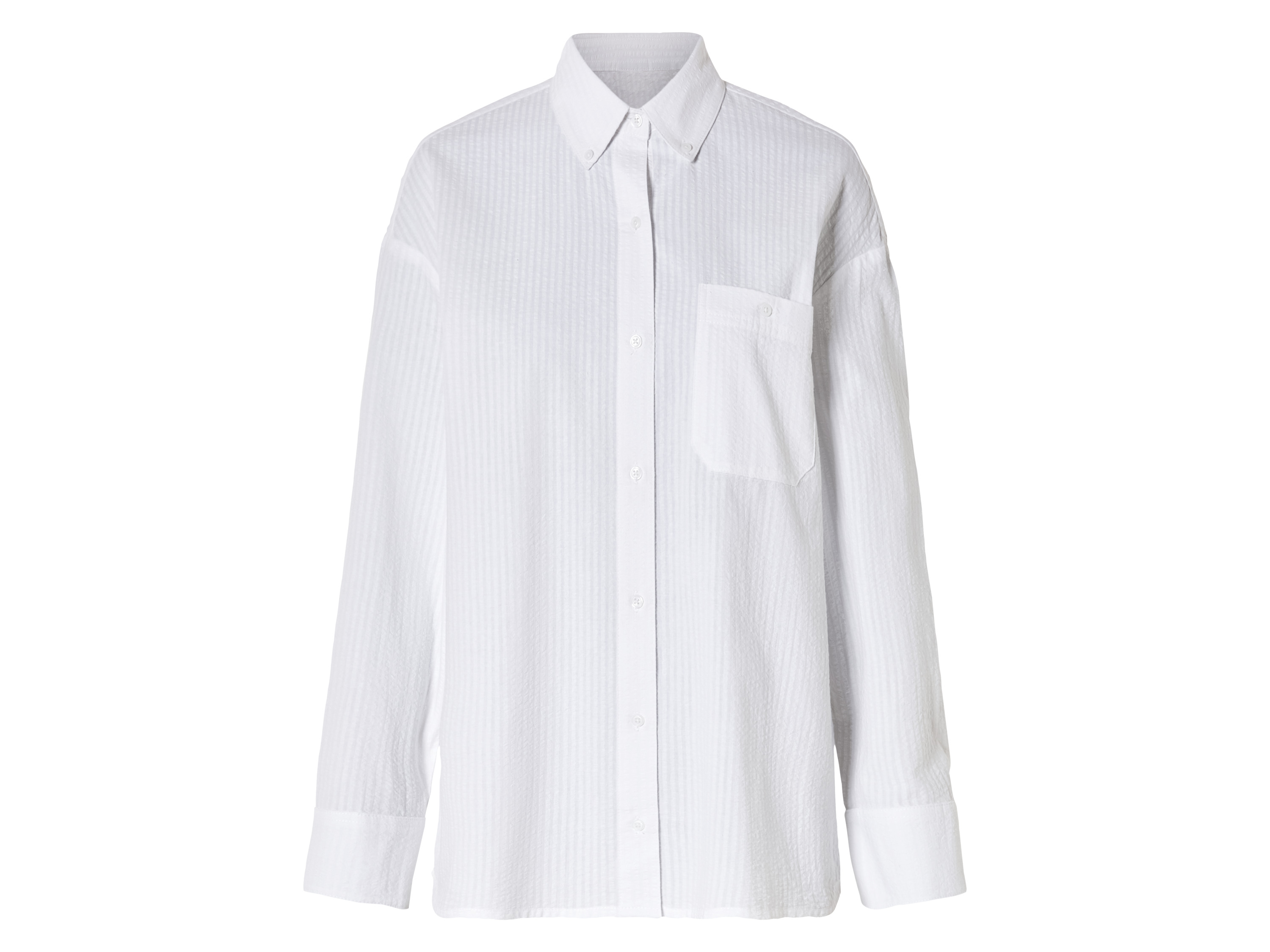 esmara Bluza damska oversize z zapinanym kołnierzem 36, Paski, biały