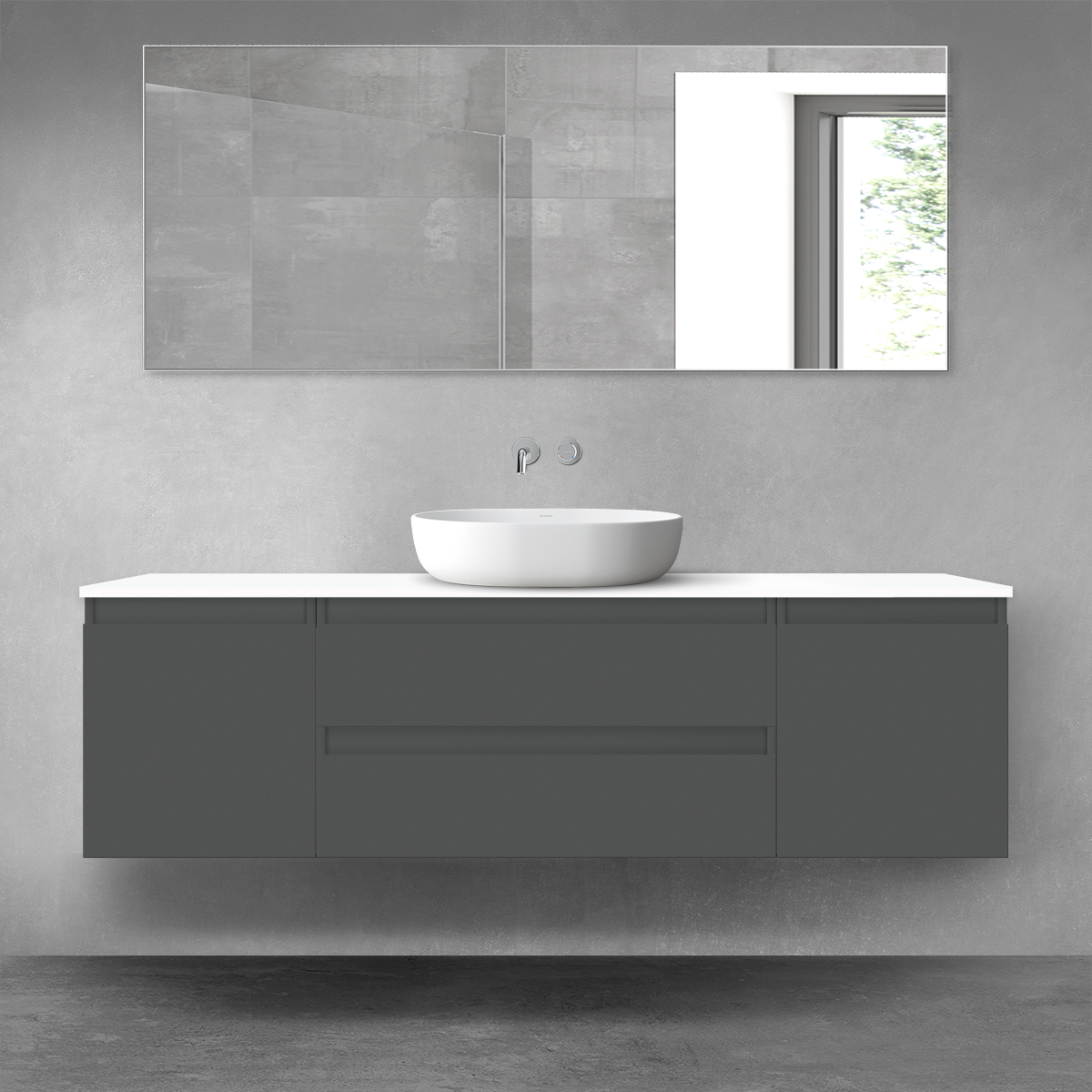 Darmowa Dostawa - Zestaw mebli łazienkowych 160x46.4x48.6 cm podumywalkowa wisząca biała-grafitowa Oltens Vernal 68450400