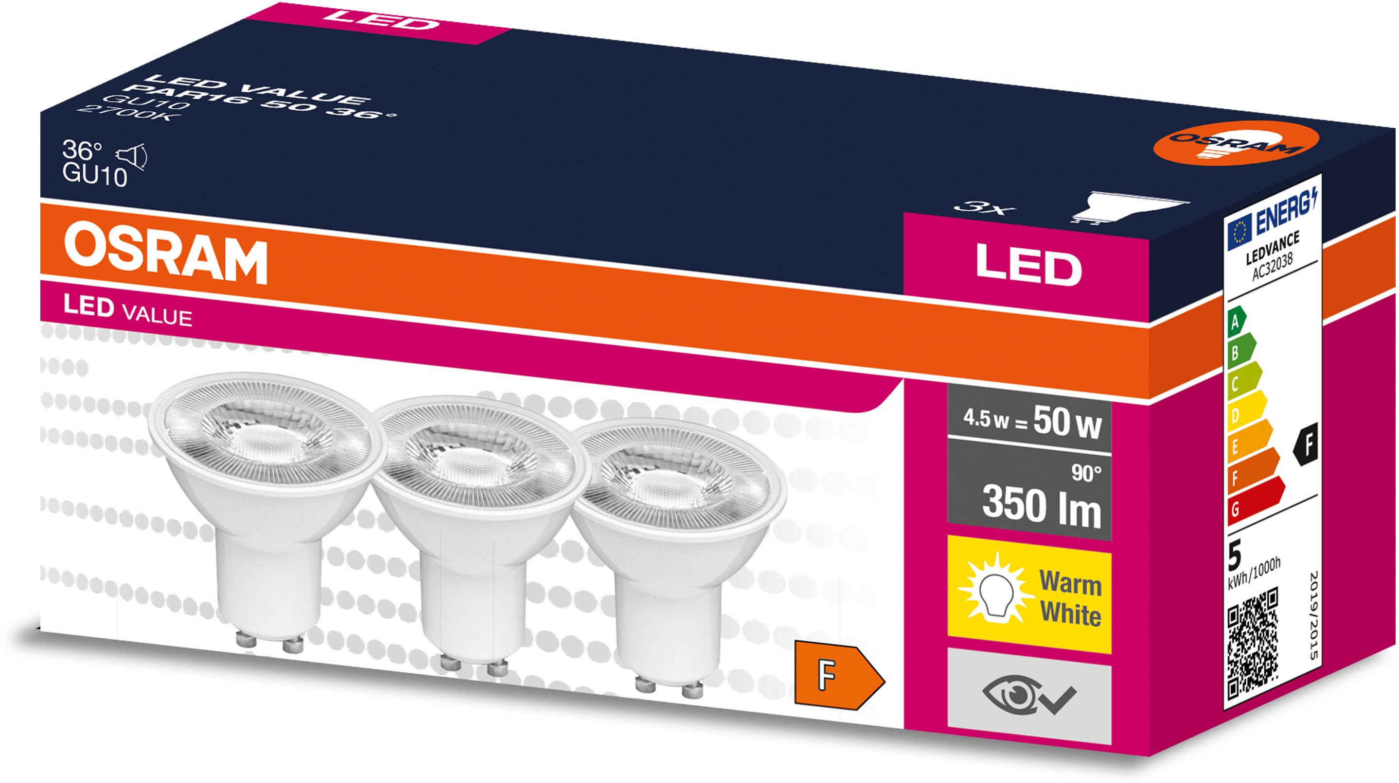 Darmowa Dostawa - Żarówki LED Multipack 3x4.5 W 2700 K gu10 Osram Value 4058075497443