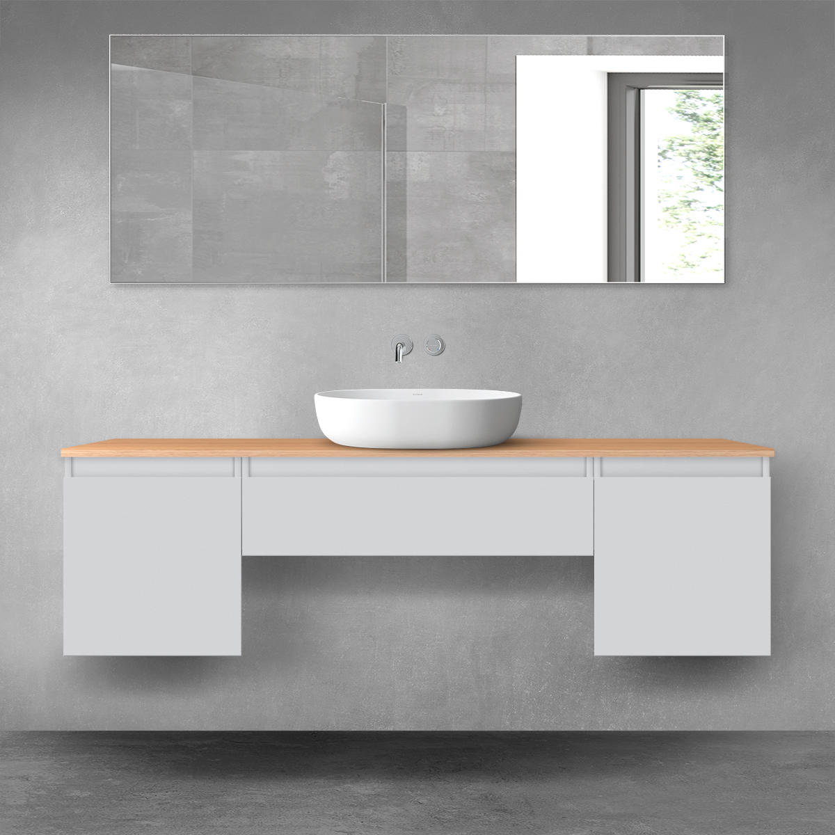 Darmowa Dostawa - Zestaw mebli łazienkowych 160x46.4x48.6 cm podumywalkowa wisząca szara-dab Oltens Vernal 68390700