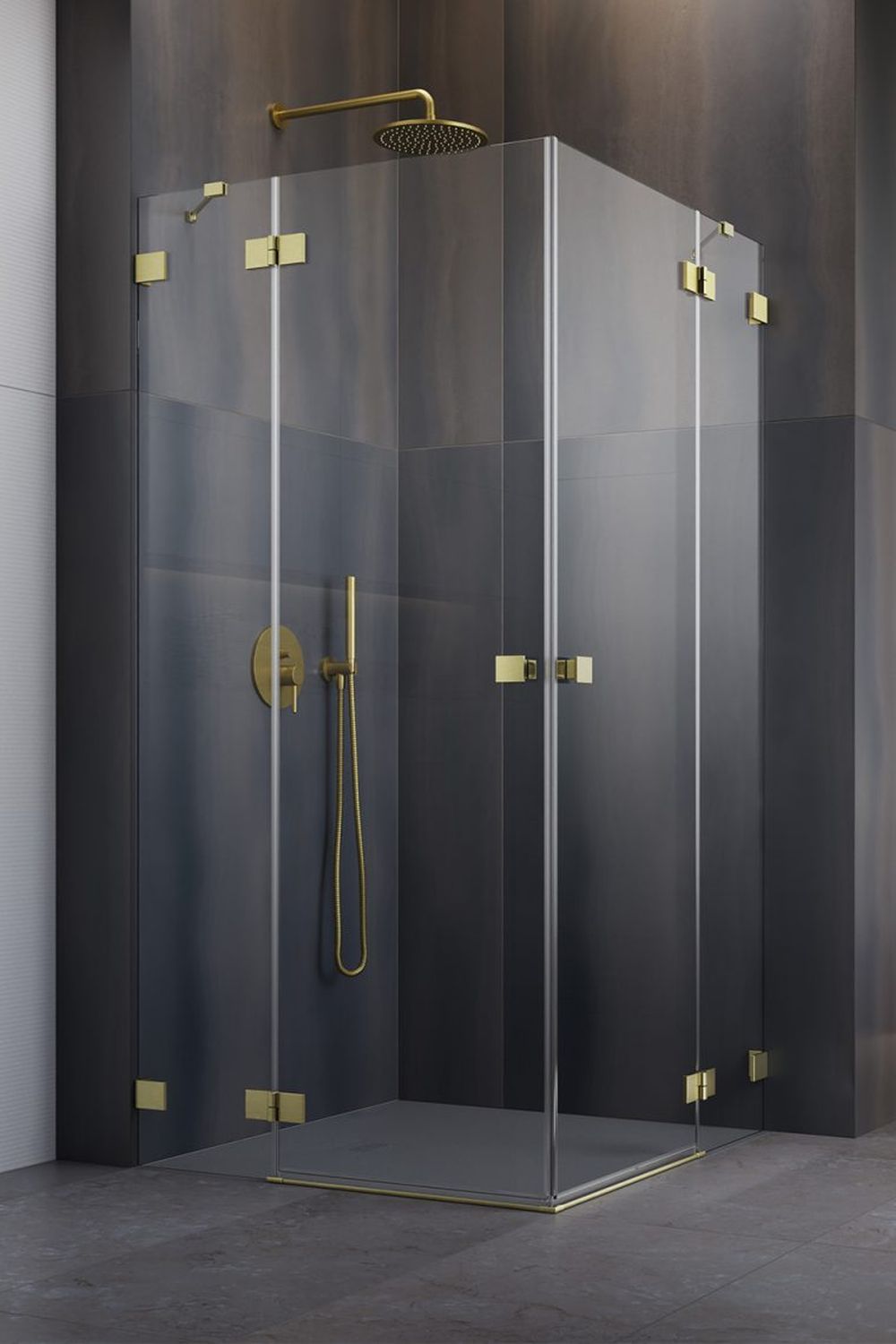 Darmowa Dostawa - Kabina prysznicowa część prawa 90x90 cm kwadratowa Radaway Essenza Pro Brushed Gold KDD 100960909901R
