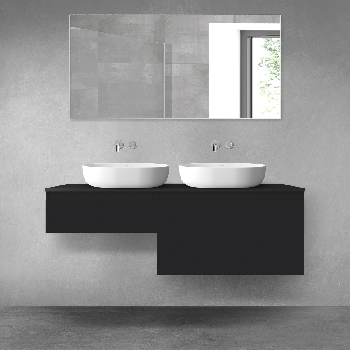 Darmowa Dostawa - Zestaw mebli łazienkowych 140x46.4x48.6 cm podumywalkowa wisząca czarna Oltens Vernal 68304300