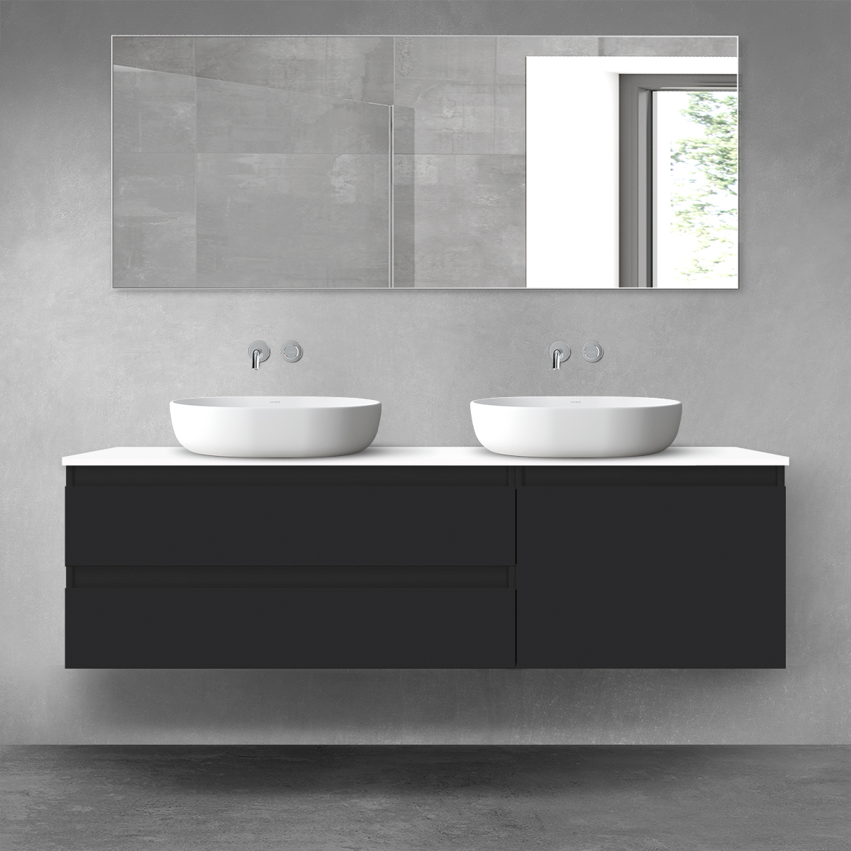 Darmowa Dostawa - Zestaw mebli łazienkowych 160x46.4x48.6 cm podumywalkowa wisząca biała-czarna Oltens Vernal 68341300