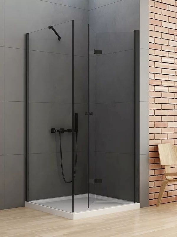 Darmowa Dostawa - Kabina prysznicowa 90x80 cm prostokątna czarny mat/szkło przezroczyste New Trendy New Soleo Black D0238A/D0115B