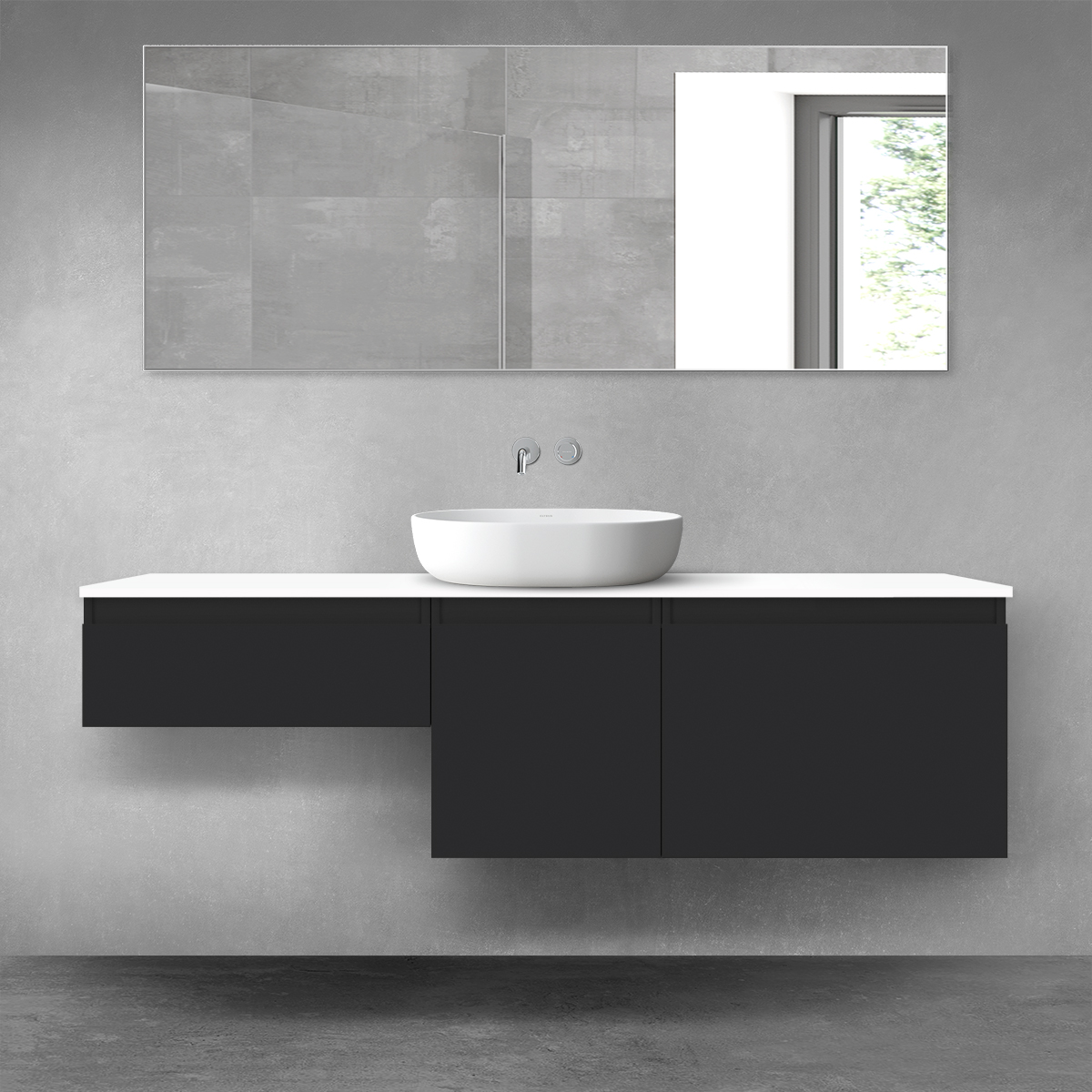 Darmowa Dostawa - Zestaw mebli łazienkowych 160x46.4x48.6 cm podumywalkowa wisząca biała-czarna Oltens Vernal 68432300