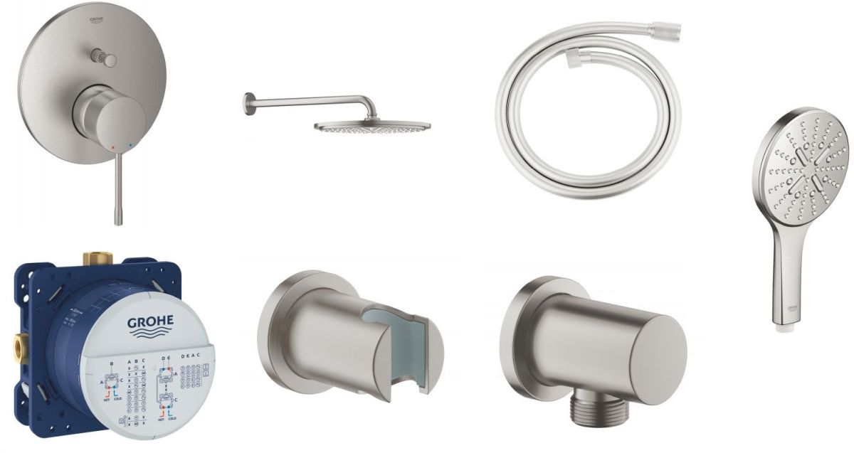 Darmowa Dostawa - Zestaw prysznicowy ścienny z deszczownicą supersteel Grohe Essence abset8775