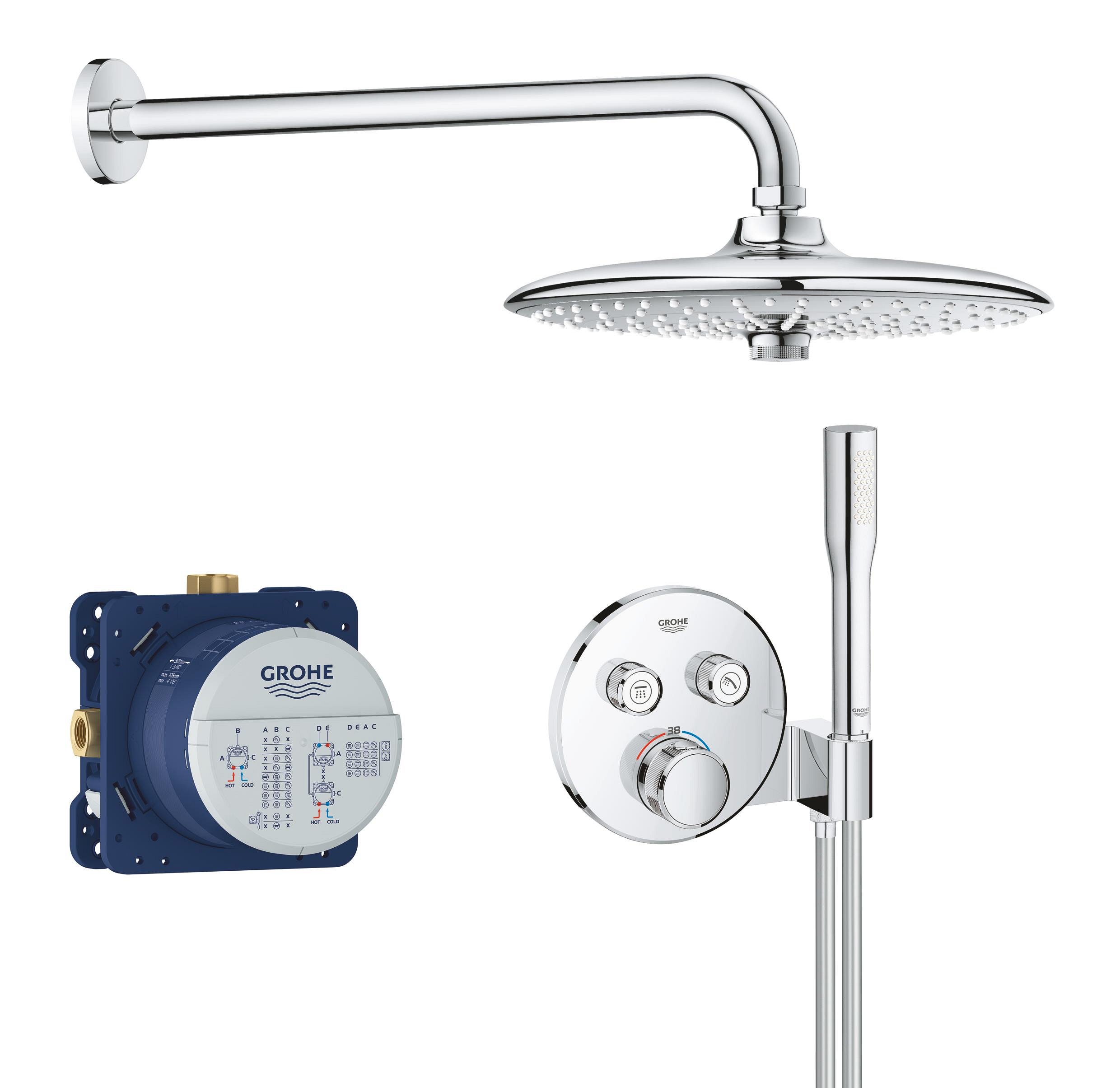 Darmowa Dostawa - Zestaw prysznicowy podtynkowy termostatyczny z deszczownicą starlight chrome Grohe Grohtherm SmartControl 34744000