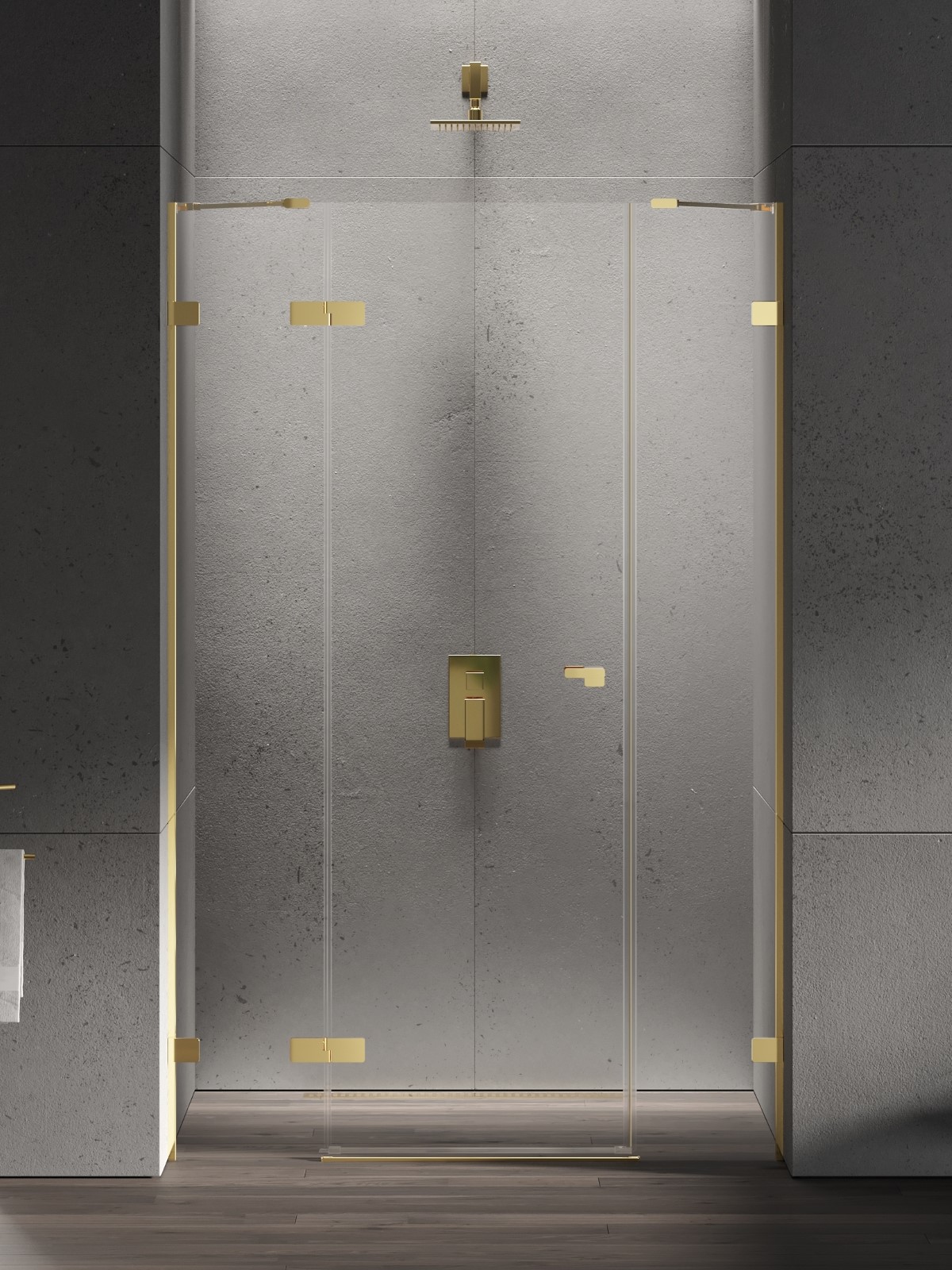 Darmowa Dostawa - Drzwi prysznicowe 130 cm uchylne złoty połysk/szkło przezroczyste New Trendy Eventa Gold Shine EXK4683