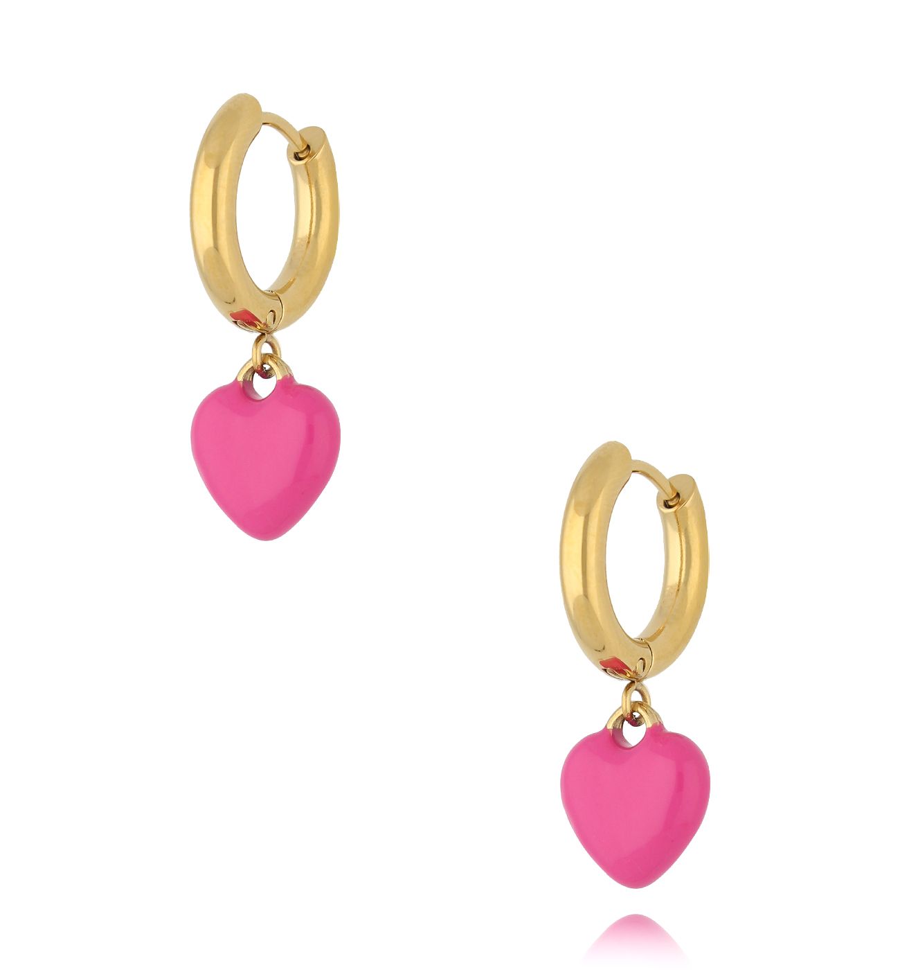 Kolczyki koła z fuksjowymi sercami Enamel Hearts KSA1632