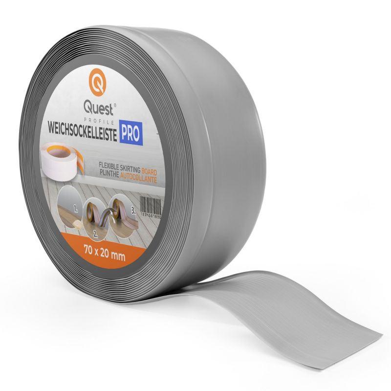 Listwa przypodłogowa PCV 70x20mm, QUEST, elastyczna, miękka listwa podłogowa, cokołowa, szary, 15m