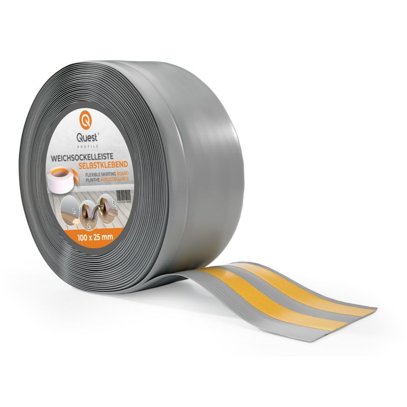 Listwa przypodłogowa PCV 100x25mm, QUEST, samoprzylepna elastyczna, miękka listwa podłogowa, cokołowa, szary, 5m