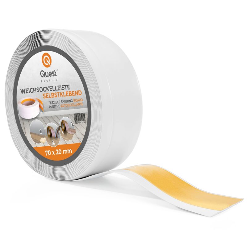Listwa przypodłogowa PCV 70x20mm, QUEST, samoprzylepna elastyczna, miękka listwa podłogowa, cokołowa, biały, 20m
