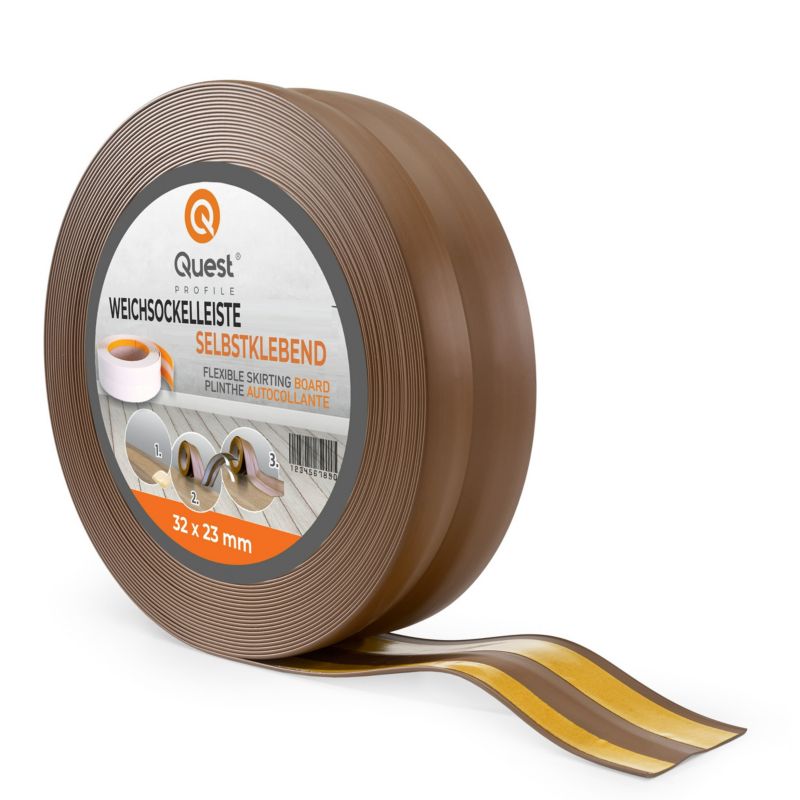 Listwa przypodłogowa PCV 32x23mm, QUEST, samoprzylepna elastyczna, miękka listwa podłogowa, cokołowa, brąz, 15m