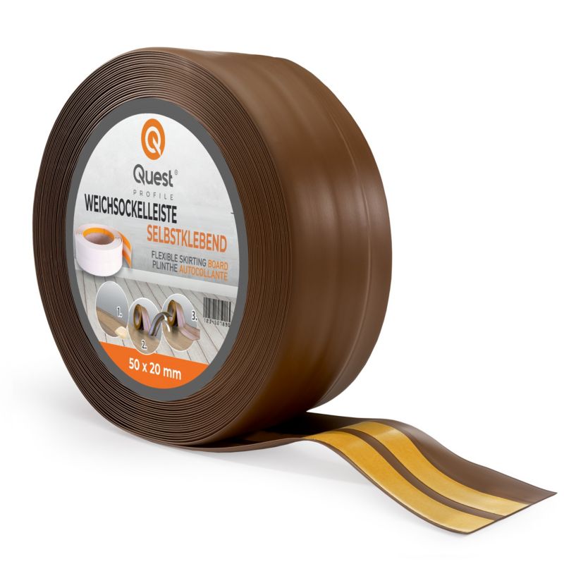 Listwa przypodłogowa PCV 50x20mm, QUEST, samoprzylepna elastyczna, miękka listwa podłogowa, cokołowa, brąz, 15m