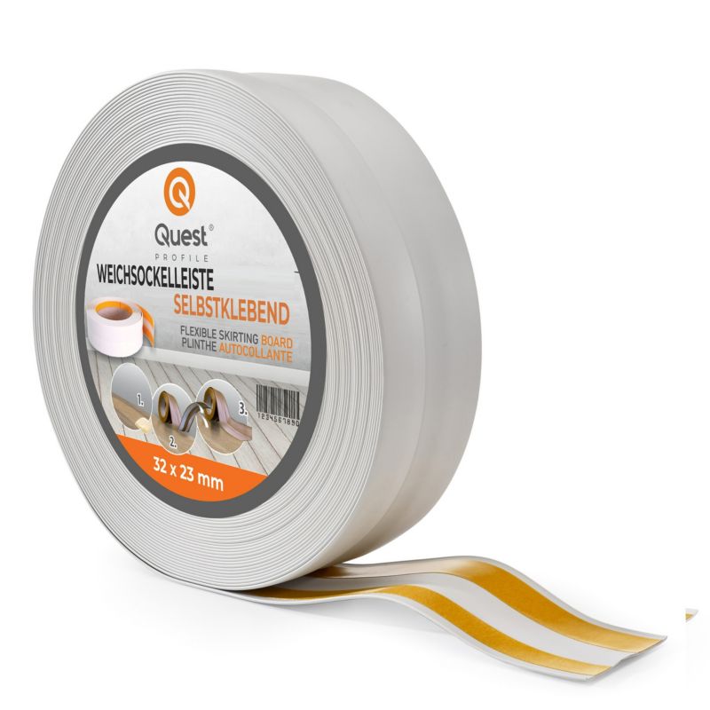 Listwa przypodłogowa PCV 32x23mm, QUEST, samoprzylepna elastyczna, miękka listwa podłogowa, cokołowa, jasnoszary, 15m