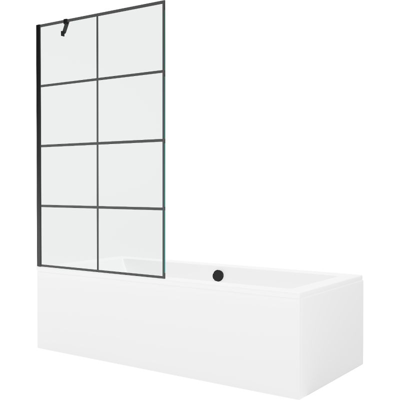 Wanna prostokątna Mexen Cube 170 x 80 cm z obudową i parawanem 1-skrzydłowym 100 cm czarny wzór 550517080X9510007077 1 szt.