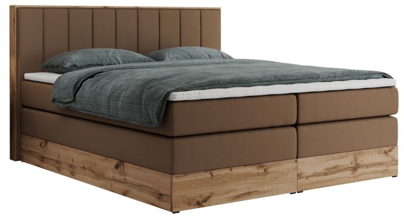 Łóżko kontynentalne MKS Meble BELLISSIMO KING 140x200 H3 brązowy ekoskóra 1szt.