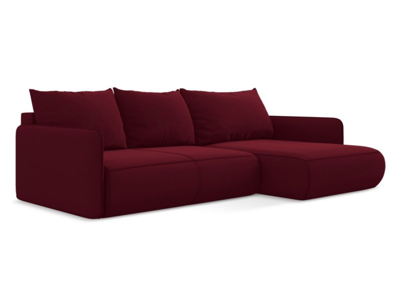 Narożnik prawostronny z funkcją spania Makamii Nanea z weluru 240x148 cm burgundowy 1 szt.