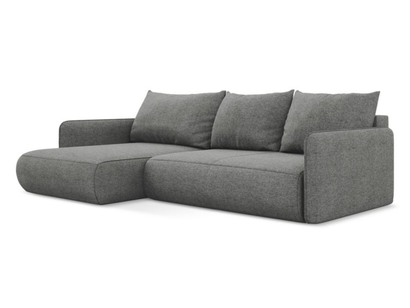 Narożnik lewostronny z funkcją spania Makamii Nanea z tkaniny szenilowej 240x148 cm słoniowy 1 szt.
