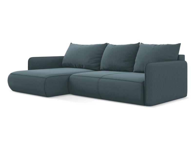 Narożnik lewostronny z funkcją spania Makamii Nanea z weluru 240x148 cm morski 1 szt.