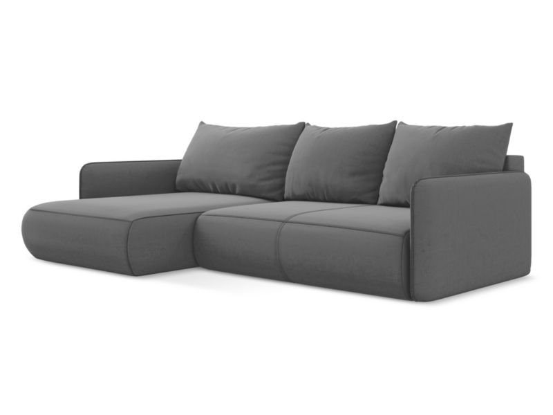 Narożnik lewostronny z funkcją spania Makamii Nanea z weluru 240x148 cm szary 1 szt.