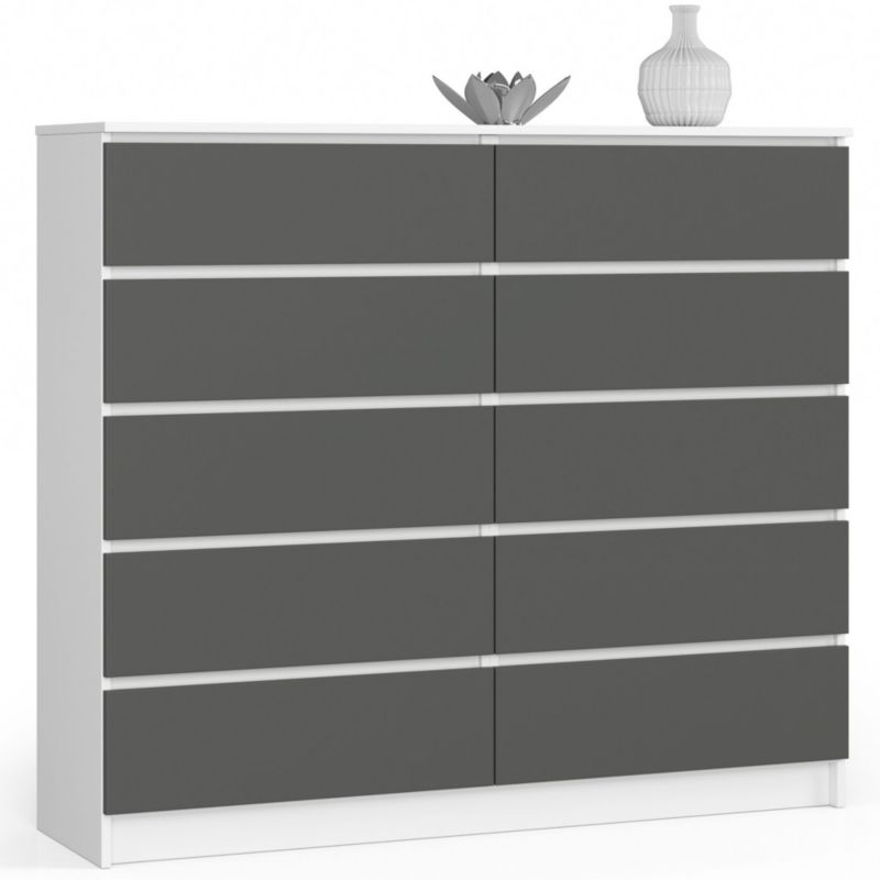 Komoda Akord K140 Biała 138 cm 10 szuflad kolor Grafit Szary mat 138x40x121 cm 1 szt.