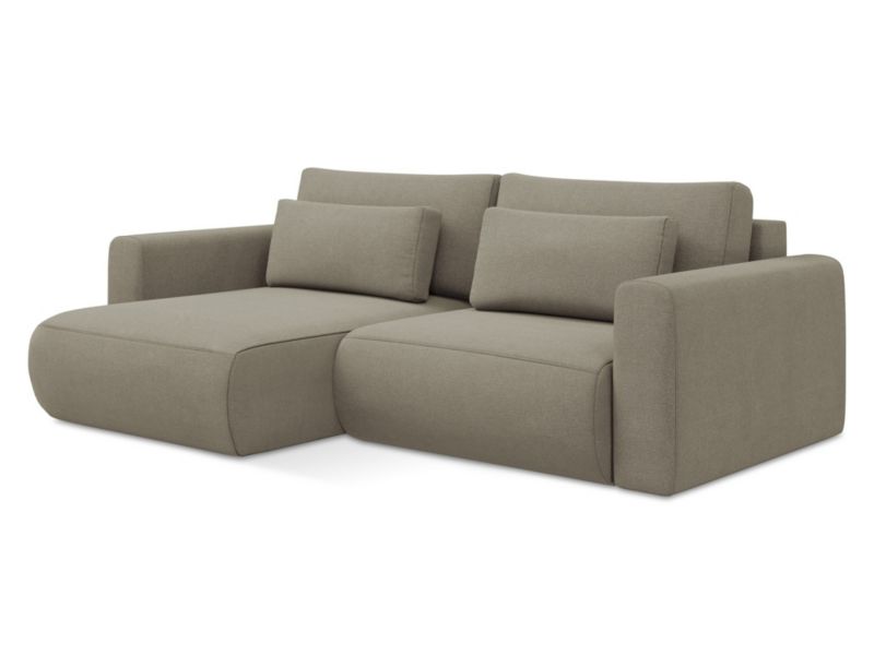 Narożnik lewostronny z funkcją spania Makamii Kapua z tkaniny strukturalnej 240x149 cm ciemny beż 1 szt.