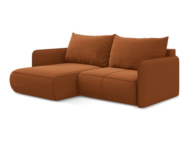 Narożnik lewostronny z funkcją spania Makamii Nanea z weluru 207x148 cm terakota 1 szt.